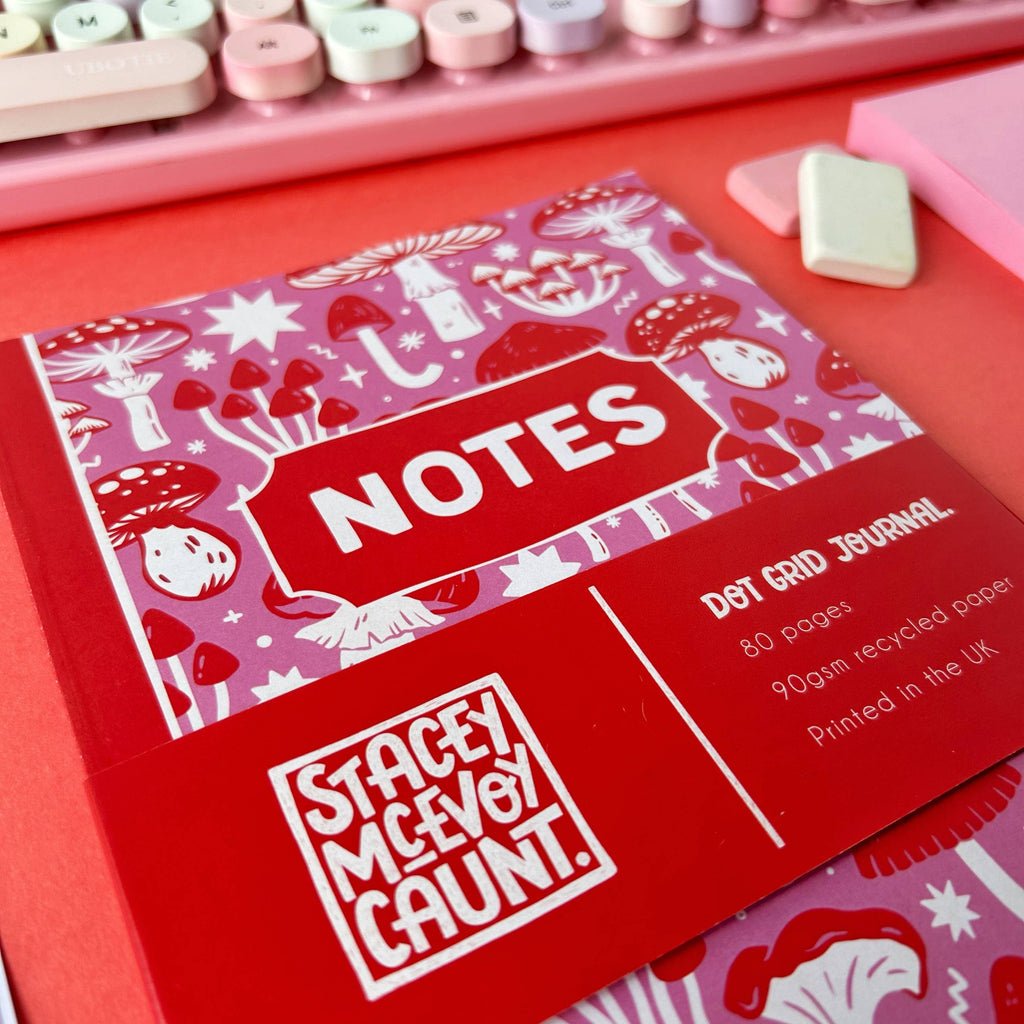 Pink and Red Mushroom Notebook | Stacey McEvoy Caunt